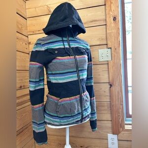 Volcom Vintage Enemy Lines Jacket Women’s Small Striped Zip Up Hoodie Y2K Retro